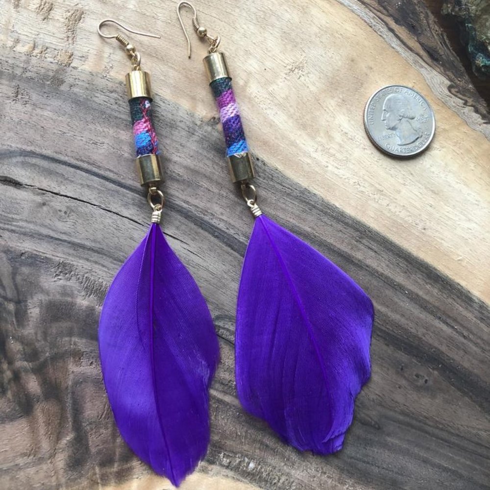 Lightweight Purple Feather Earrings